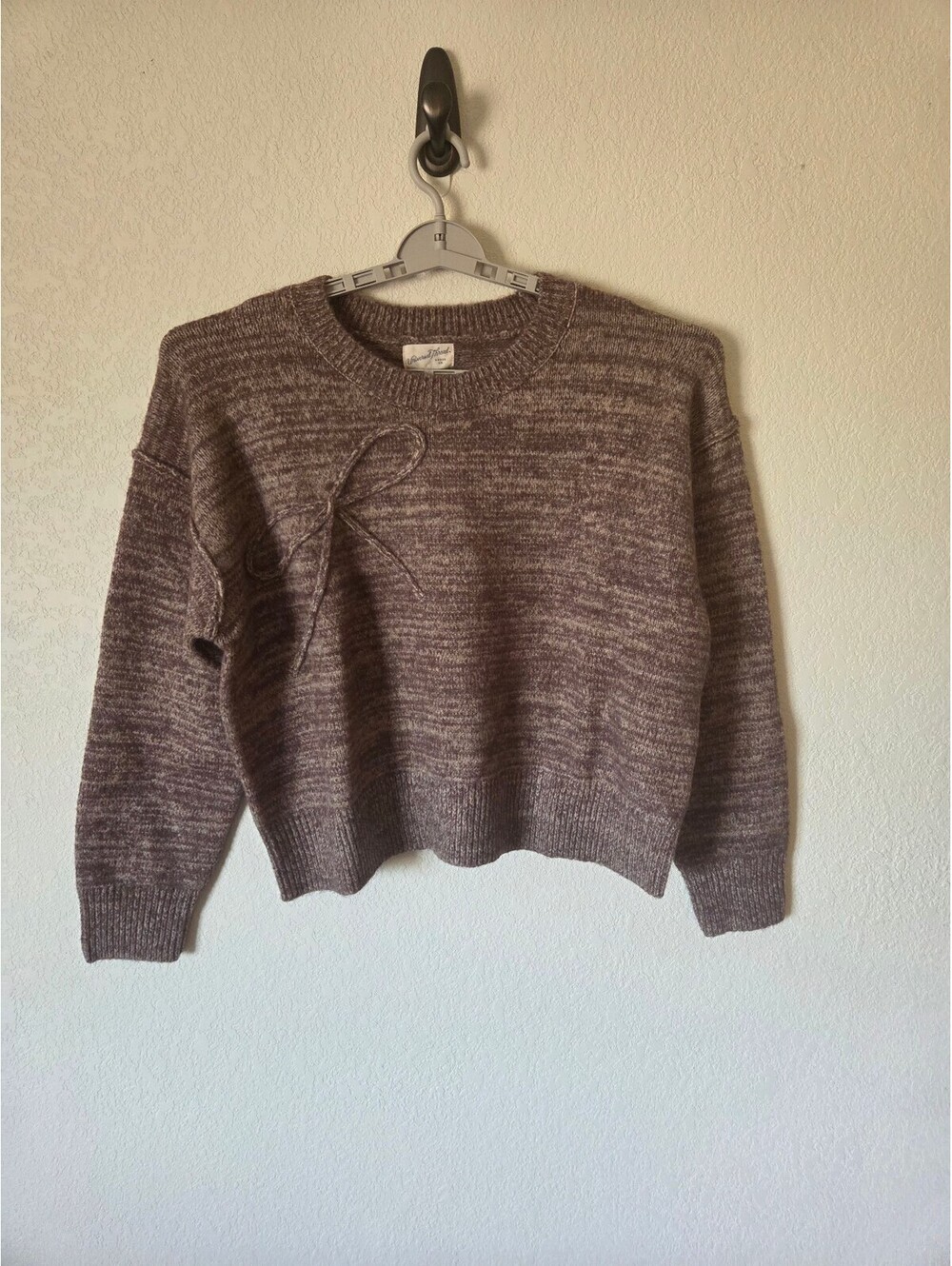 Universal Thread Brown Marled Bow Detail Crew Neck Sweater Size 1X
